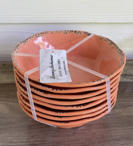 Set 8 Tommy Bahama Coral Orange Crackle Melamine Salad/Soup/ Cereal Bowls  NEW - $35.99