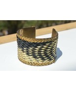 Studio Vintage Brutallist Brass with Vinyl Weave Cuff Bracelet 1.75&#39;&#39; wide - $31.79 CAD