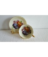 Beautiful Vintage Saji Tea Cup and Saucer w Fruit Pattern Heavy Gold Bac... - $641.65 MXN