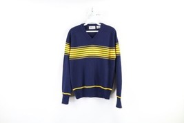 Vintage 70s Streetwear Womens Small Striped Knit V-Neck Sweater Blue Acr... - £37.14 GBP