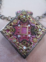 Vtg Statement Runway necklace slide pendant Pink Red Rhinestones Sterling 925 - £67.94 GBP