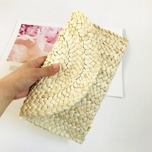New corn woven bag clutch bag women&#39;s large-capacity clip bag hand-woven bag mob - £33.10 GBP