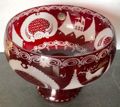 Egermann PEDESTAL BOWL Ruby Red Glass Cut To Clear Glass 8&quot; Top 7.25&quot; Tall - £65.14 GBP