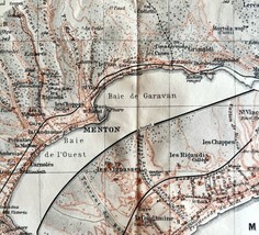 Map Menton Southern France Rare 1914 Lithograph WW1 Era WHBS - £39.53 GBP