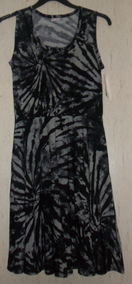 NWT WOMENS LuLaRoe &quot;Nicki&quot; BLACK TIE DYE KNIT TANK SWING DRESS W/ POCKET... - $32.68