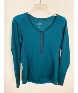 Rei Womens Top Co-op Waffle Knit Henley Azurite Blue Marine Hiking Outdo... - $25.19