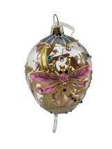 Hand Blown Hand Painted &amp; Jeweled Dragonfly Teardrop Christmas Tree Ornament  - £23.64 GBP