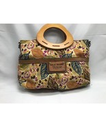 Relic Canvas Clutch Handbag Multicolored Leaf Floral Wood Handle Inner P... - $18.51