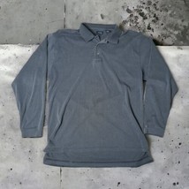 Men’s IZOD Polo Shirt Gray Striped Long Sleeve Soft Cotton Size L Cotton Blend - £7.56 GBP