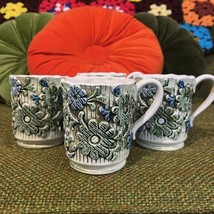VTG Inarco Japan 4 Lot Coffee Mugs Tea Cups Textured Daisy Flowers Blue/Green - £35.97 GBP