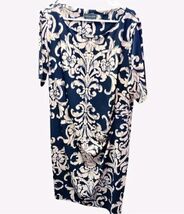 Connected Apparel Navy Blue And Cream Damask  Dress With Ruched Waist Si... - $23.27