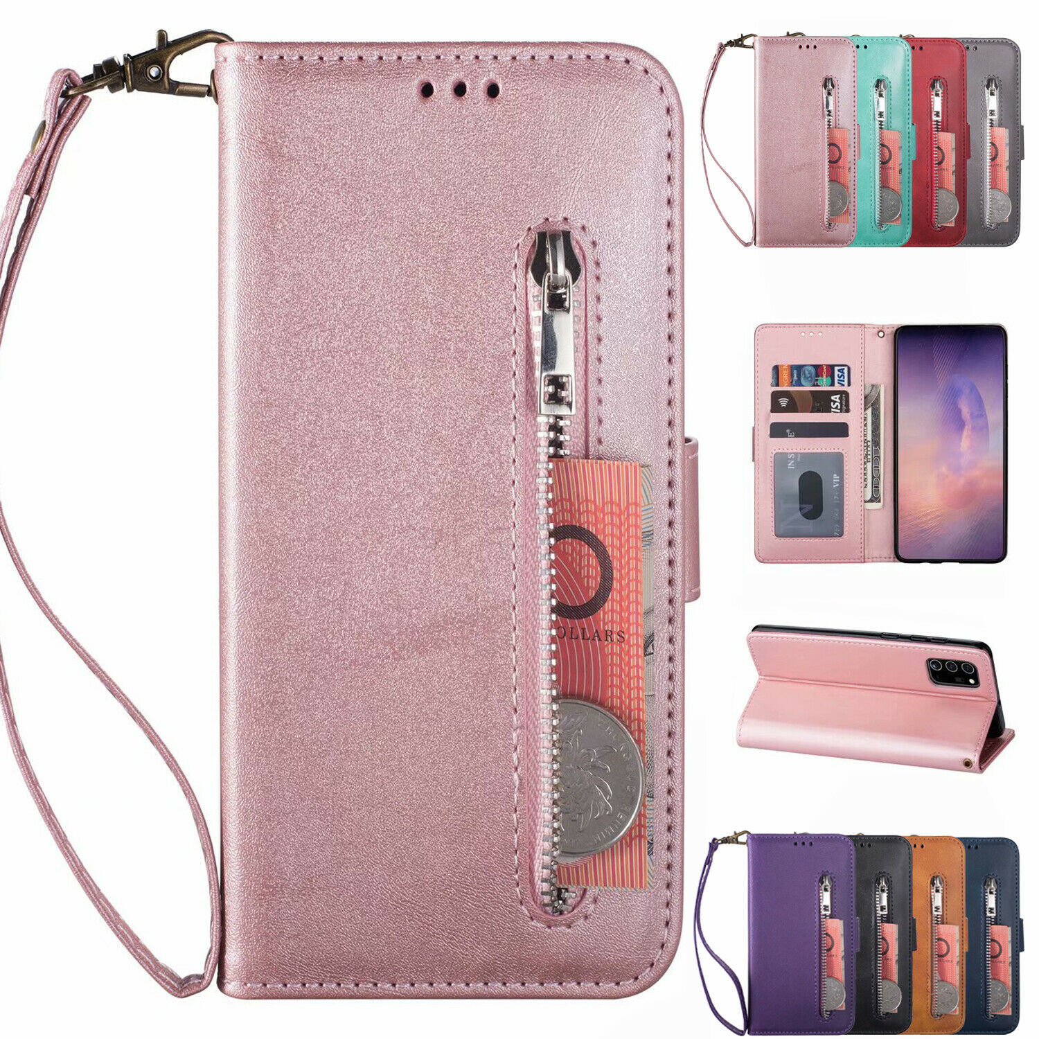 F Samsung Note 20 S20 Ultra 10 S10 S9 S8 Leather Magnetic Flip Wallet Case Cover
