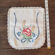 Vintage Embroidered Dresser Set, 4 piece, Crochet Lace Table Runner Cottagecore image 5