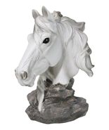 Wild and Free White Stallion Equine Horse Bust On Rocky Pillar Base Figu... - €13,73 EUR