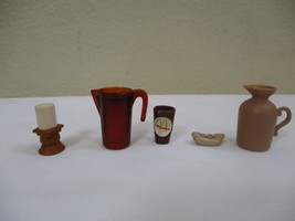 Barbie Doll Lot of 5 Brown Accessories Pitcher, Candle, Hotdog, Urn &amp; Mug - £8.73 GBP