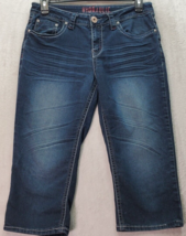 HYDRAULIC Cropped Jeans Womens 10 Dark Blue Denim Sequin Flat Front Straight Leg - £16.72 GBP