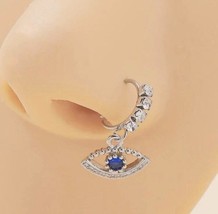 Silver Eye Nose Ring with Blue crystal gem and cubic zirconia - £9.75 GBP