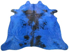 Dyed Blue Cowhide Rug Size: 7.7&#39; X 6.7&#39; Blue Salt &amp; Pepper Cow Hide Rug C-914 - £219.98 GBP