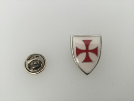 Templar Shield Enamelled Pewter Lapel Pin Badge Handmade In UK - $7.50