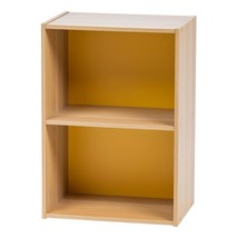 IRIS USA 2-Tier Wood Storage Shelf, Yellow/White - £36.37 GBP