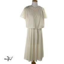 Vintage Ivory w Lace Applique Dress - Blouson Top, Full Skirt - Size L -... - £25.30 GBP