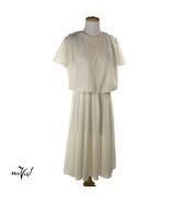 Vintage Ivory w Lace Applique Dress - Blouson Top, Full Skirt - Size L -... - £25.35 GBP
