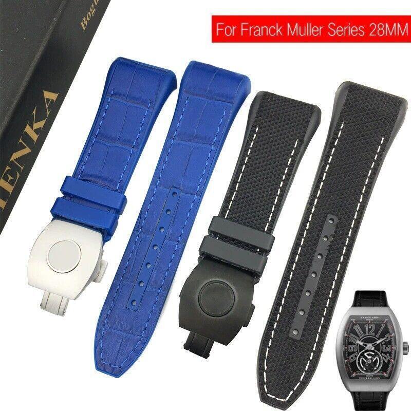 28mm Black Blue Silicone Nylon Watch Strap Band Fit for Franck Muller Watchband - $38.99 - $59.99