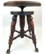 1800s Lyon &amp; Healy Antique Adjustable Mahogany Piano Stool Glass Claw/Ba... - £389.88 GBP