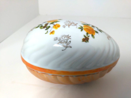 Norleans Japan Egg Shaped Trinket Box Dish /Porcelain Yellow Flower Vintage! - £15.39 GBP