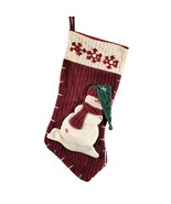 Plush Snowman Stocking Hat-Scarf Chenille Velour Red-White Christmas Sto... - $183.37 MXN