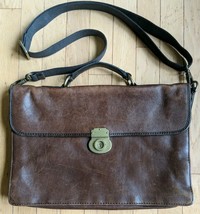 FOSSIL Brown Leather Messenger Bag Attache Briefcase ! - $29.00