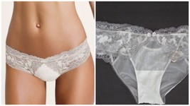 NWT Victoria&#39;s Secret Embellished Seduction Lace Light Gray Cheeky S or M  - $25.50