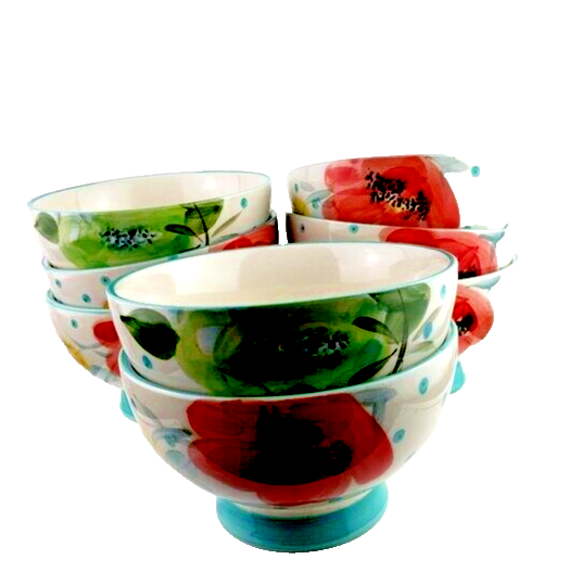 The Pioneer Woman Set of Eight Stoneware Bowls Floral Dotted - £37.93 GBP