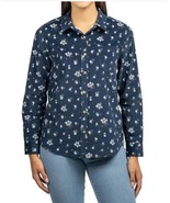 Jachs Womens Shirt Navy Blue Floral Girlfriend Button-Up Long Sleeves St... - $736.60 MXN