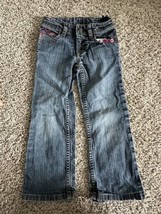 Sonoma Girls Size 4S Dark Wash Jeans Adjustable Waist Floral Embroidered - $7.69