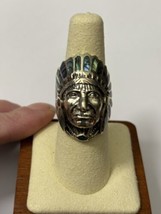 925 Abalone Inlay Indian Chief Ring Size 6.5 NEW - £33.62 GBP