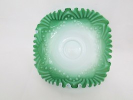  VICTORIAN GREEN/WHITE ART GLASS BOWL FLUTED CRIMPED DIMPLES, 6 INCHES - $24.75
