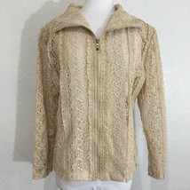 Carina Womens Jacket Size Medium Ivory Lace Shimmer Threads Zip Front Semisheer - £11.65 GBP