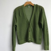 Uniqlo Cardigan S Green Womens Open Knit Long Sleeve Cropped Boxy Button... - £19.76 GBP