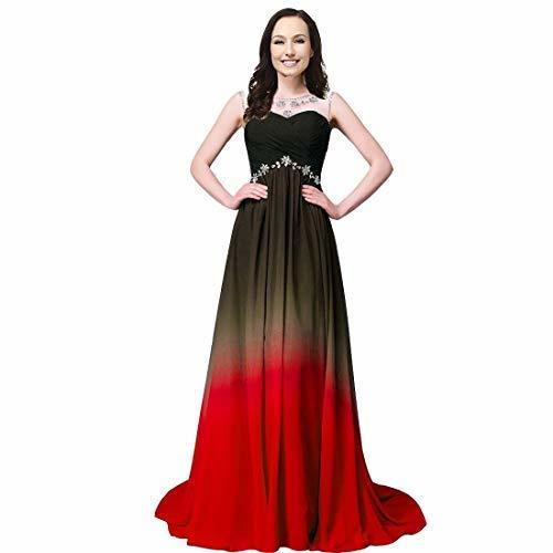 Kivary Sheer Bateau Beaded Long Ombre Chiffon Formal Prom Evening Dress Black Re
