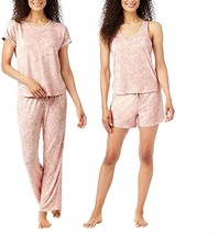 Lucky Brand Ladies&#39; 4Pc PJ Set Super Soft Knit XS, Pink Floral Paisley - £31.69 GBP