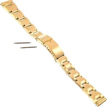 Gold Plated Wrist Watch Band Watchband Link Bracelet w/ Deployment Buckle 22mm - £15.85 GBP