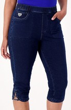 Quacker Factory DreamJeannes Rhinestone Heart Tulip Hem Capri Denim Jeans XS - £46.76 GBP