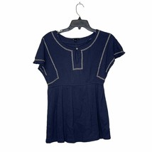 Gap Top Size Small Blue With White Embroidery SS Womens 100% Cotton - $17.86