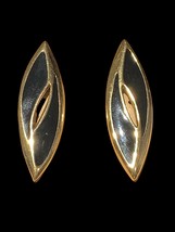 trifari gold tone black enamel earrings - £19.98 GBP