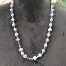Vintage Womens Milk White Glass Beads Crystal Beaded Necklace - £19.98 GBP