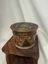 Antique Austrian 19th c painted folk art treen screw top Wooden box Krös... - $199.00
