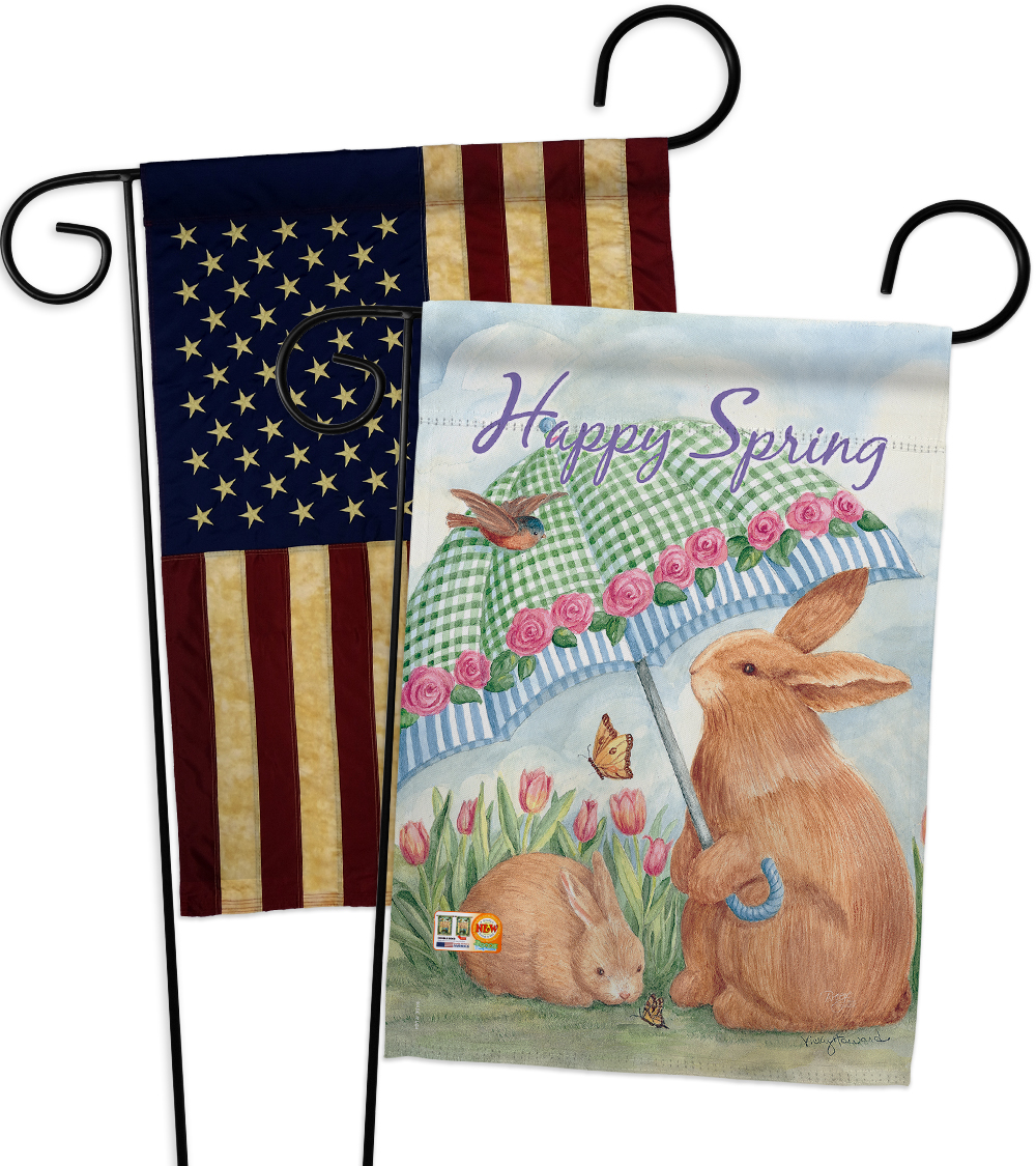 Bunnies With Umbrella - Impressions Decorative USA Vintage - Applique Garden Fla - $30.97