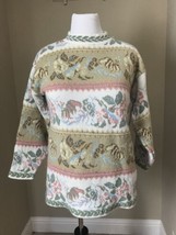 Vintage Chunky Sweater Large Victorian floral Beige sparkly Ivory - £13.77 GBP