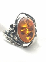 Vintage Amber Ring with Flower Leaves Art Nouveau Size 8 6.4g - £109.20 GBP